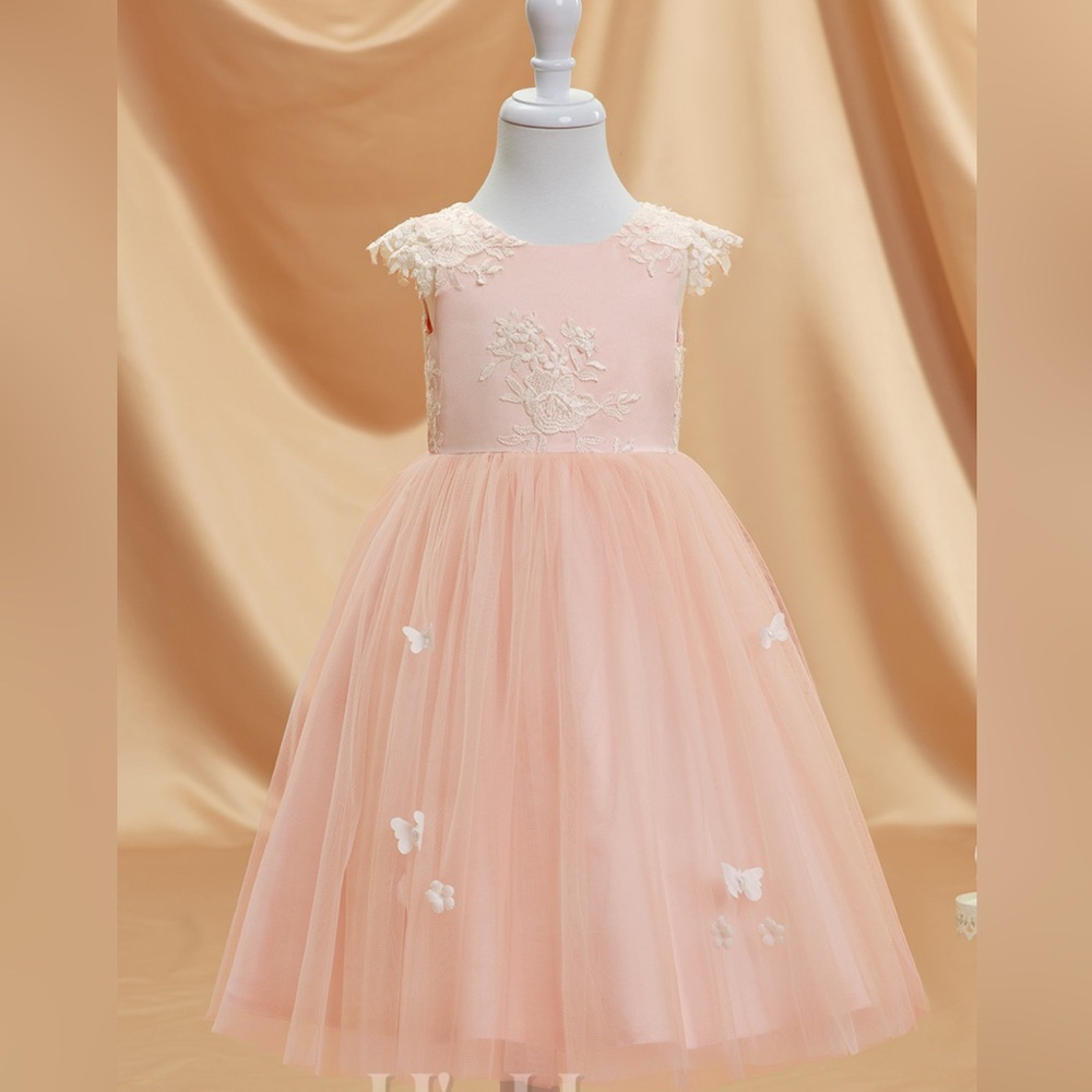 JJs House Pink Flutter Sleeve Flower Girl Dress